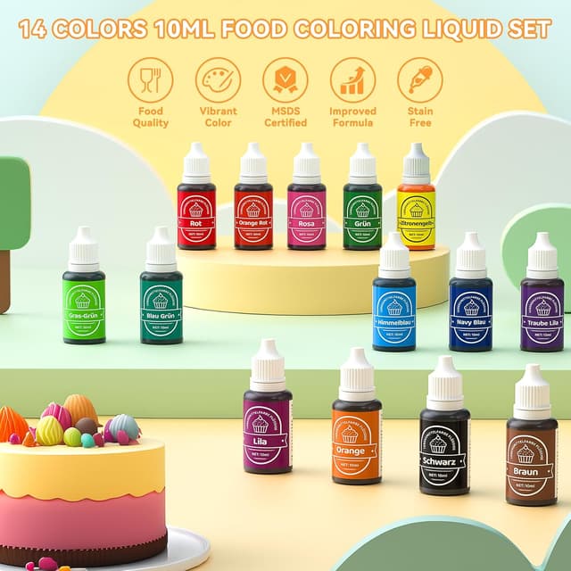 Thumbnail 2 de Wwtop Lebensmittelfarbe 14 Farben x 10ml 🎨