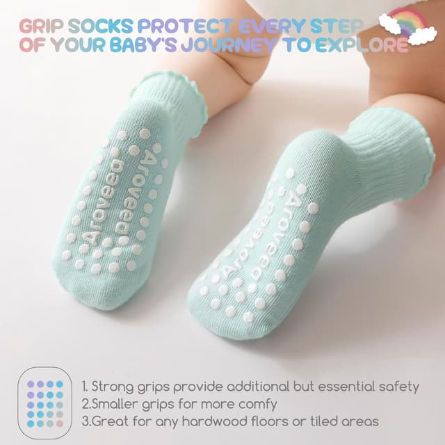 Detalle 2 de Aroveea Baby & Toddler Girls Cotton Grip Ruffle Ankle Socks (12-Pack)