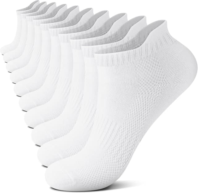 Detalle de FALARY 10 Pairs Trainer Socks (White & Black) – Breathable Cotton Ankle Socks for Running, Sports & Everyday Wear