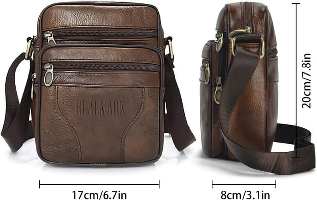 Detalle de Realmark men’s genuine leather cross body shoulder bag (small messenger satchel)