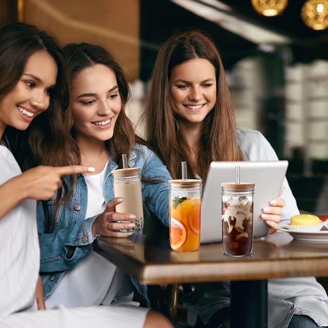 Thumbnail 4 de DWTS DANWEITESI 24 oz Glass Cups with Lids and Straws