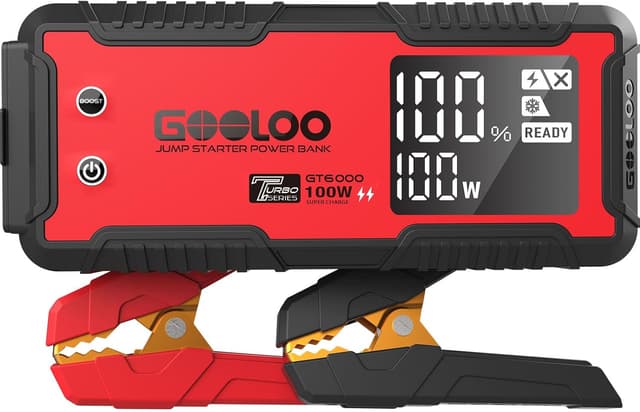 Detalle de GOOLOO GT6000 6000A Jump Starter (12V) with 100W USB-C fast charging, IP65 power supply box