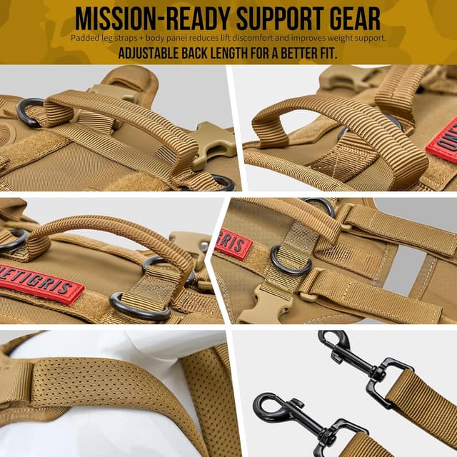 Detalle de OneTigris harnais de levage pour chien âgé, tactique de transport (kaki, taille M) avec bretelles amovibles et poignées