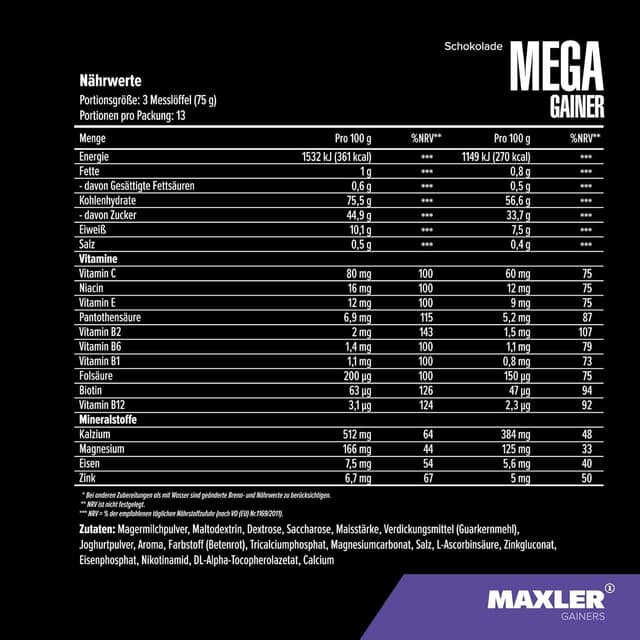 Detalle 2 de Maxler Mega Gainer Batido de Ganancia de Peso 🍫 1000g