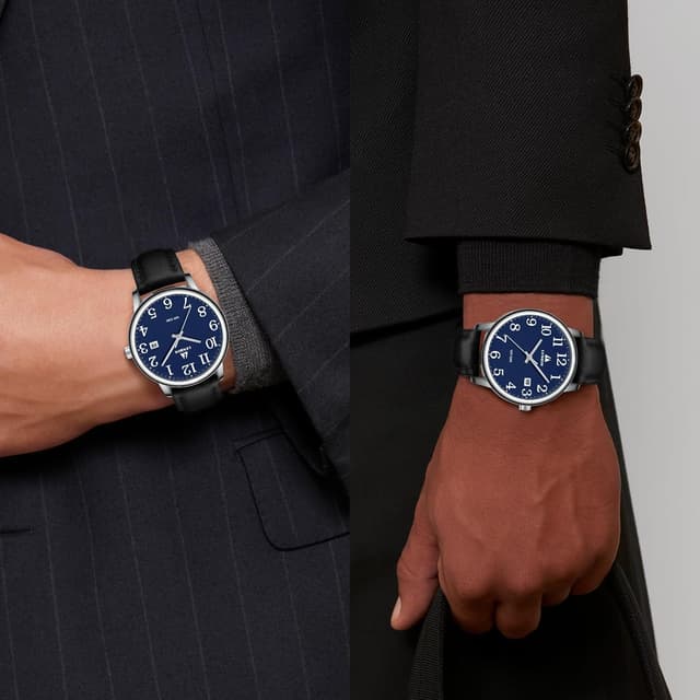 Detalle de Herren Analog-Quarzuhr 38 mm mit Datum, 3 ATM wasserdicht – Easy Reader mit Lederarmband