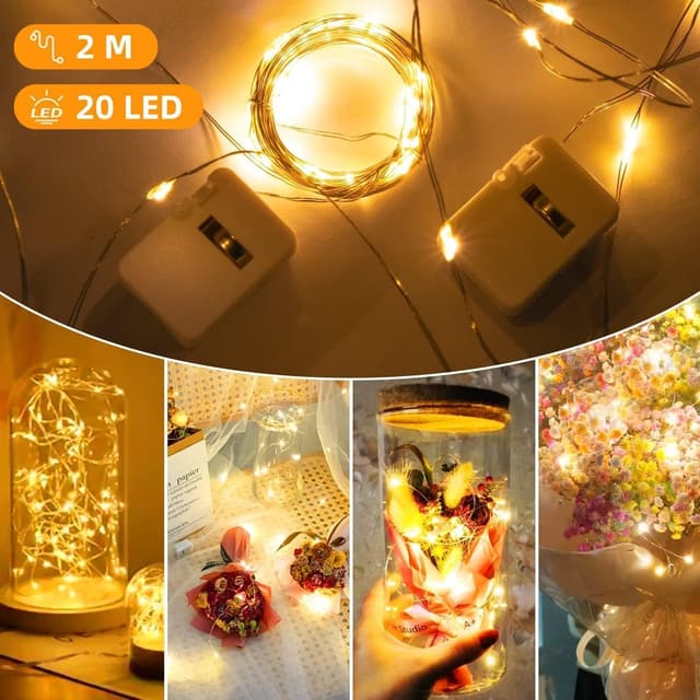 Detalle de 6 Pack Battery Operated LED Fairy Lights (2m/72ft, Warm White) – IP65 Waterproof Silver Wire Mini String Lights for Jars, Party & Christmas