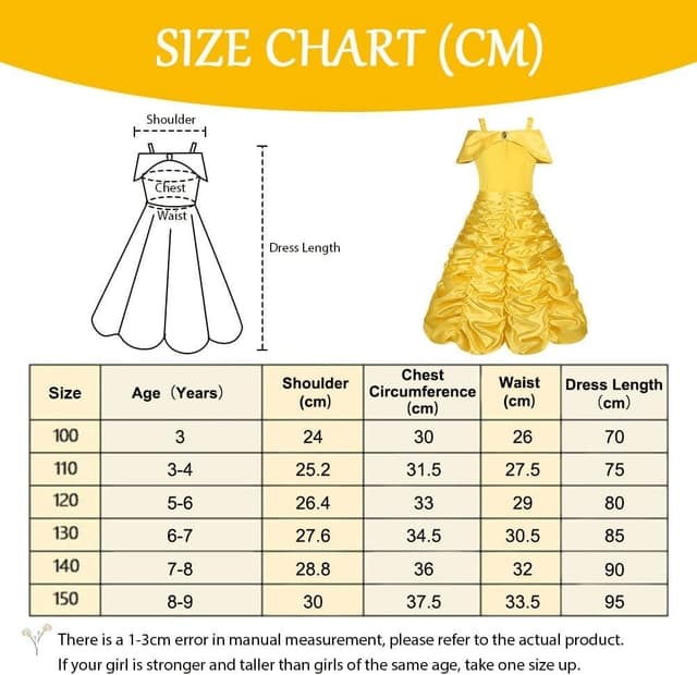 Thumbnail 1 de Vicloon Robe de Princesse Belle 9PCS Jaune 120cm