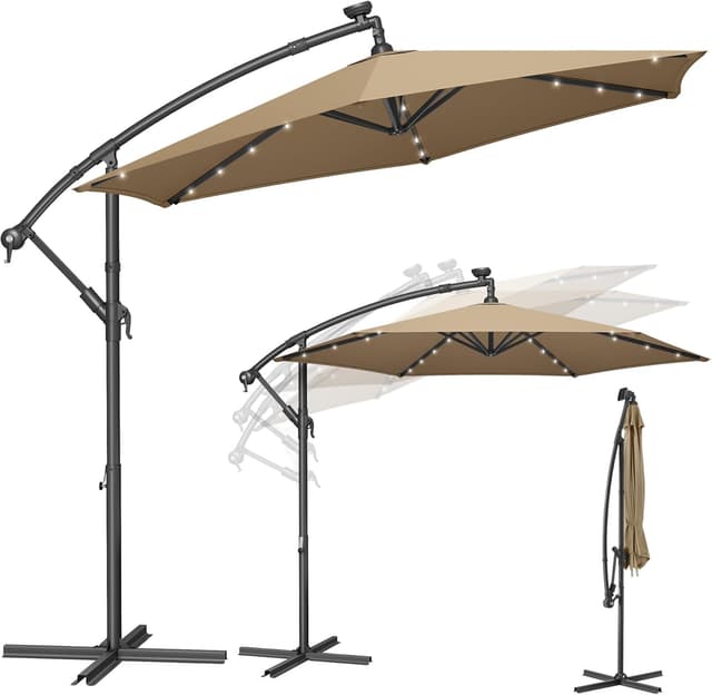 Detalle de SONGMICS Parasol déporté avec 32 LED, socle en croix et protection UPF 50+ (300 cm)