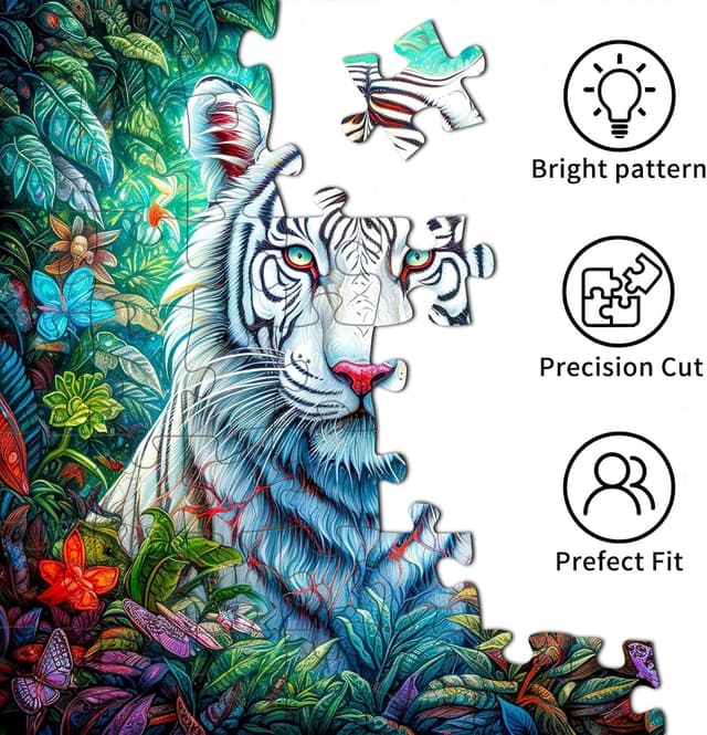 Detalle 2 de HUADADA 1024-Teile Puzzle „Tiger & Blumen“ für Erwachsene (50 x 50 cm)