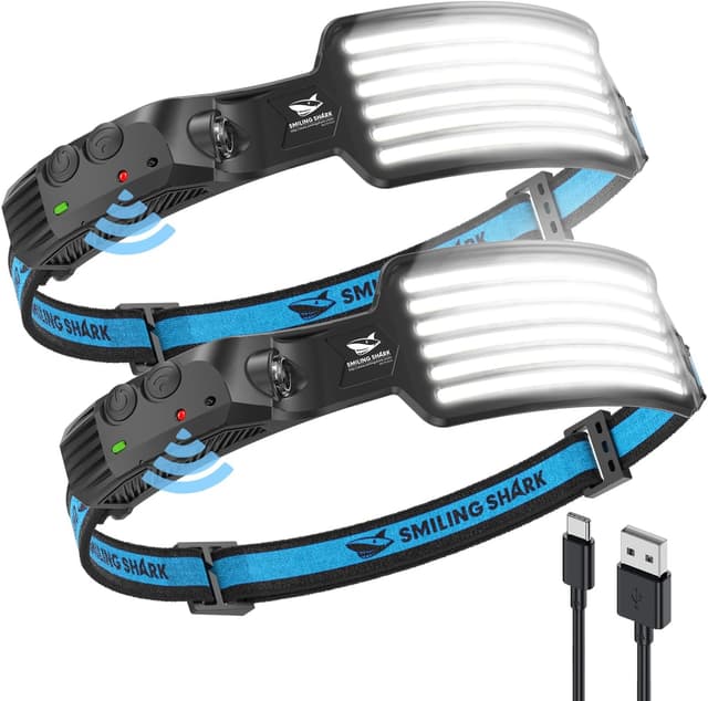 Detalle de Smiling Shark lampe frontale LED rechargeable (lot de 2) avec capteur de motion et étanchéité