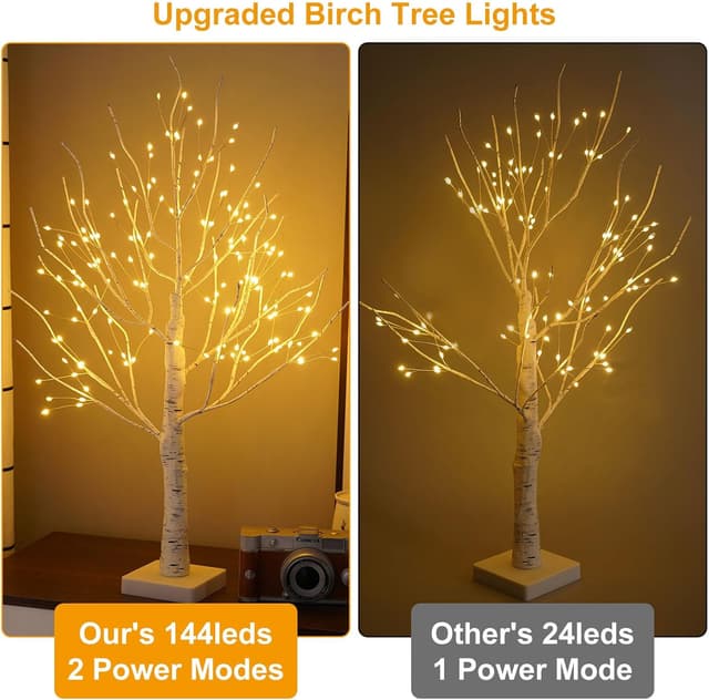 Detalle de Birch Light Tree Indoor 60cm LED Birch Branches with 144 Warm White LEDs (Battery or USB)