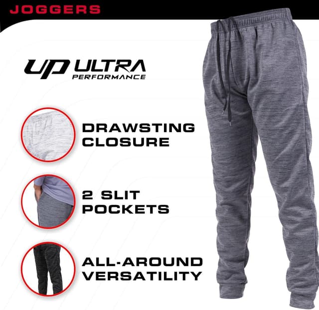Detalle de Ultra Performance 3 Pack Men’s Joggers with Pockets (Small–3X) — Lightweight Athletic Sweatpants