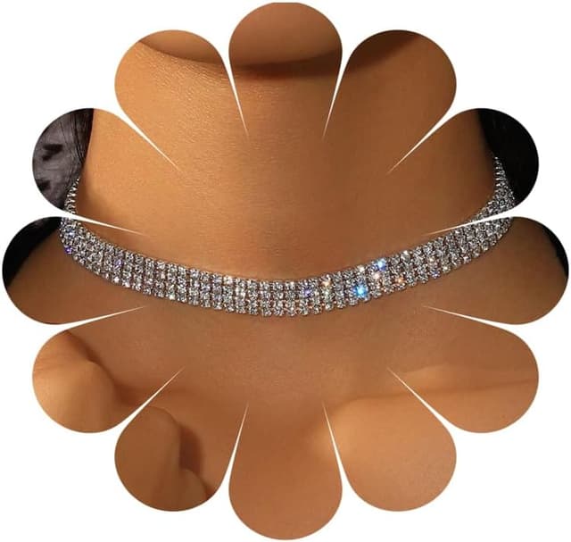 Detalle de MIQIQAO Strass-Choker Halskette in Silber mit CZ-Diamant-Optik