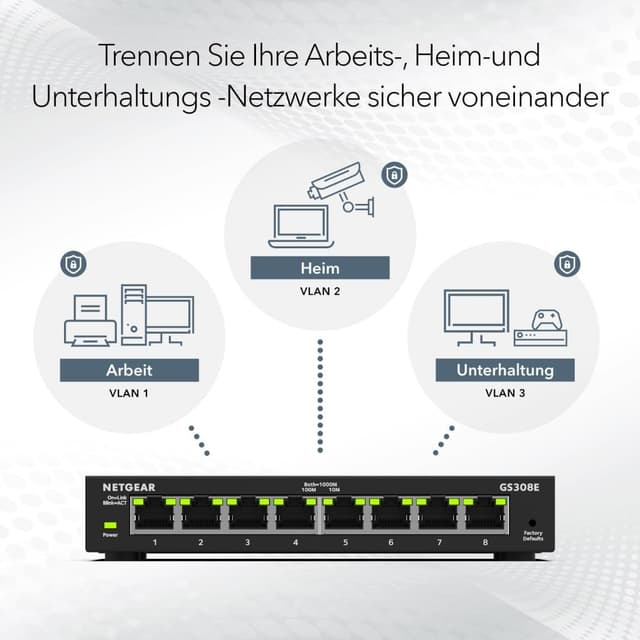 Detalle de NETGEAR GS308E Managed Switch (8-Port Gigabit) für VLAN, QoS und IGMP Snooping