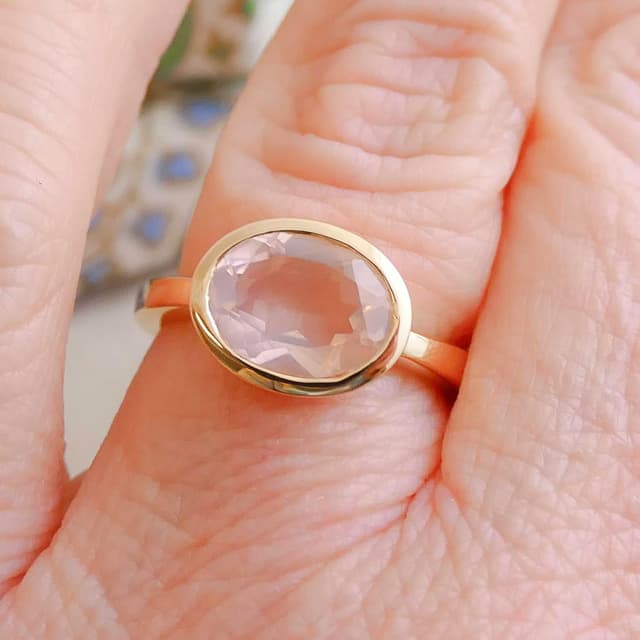 Thumbnail 6 de Sophia Rose Jewellery Rosenquarz 8x10 mm vergoldeter 925-Silberring (US Size 9, Ø 19)