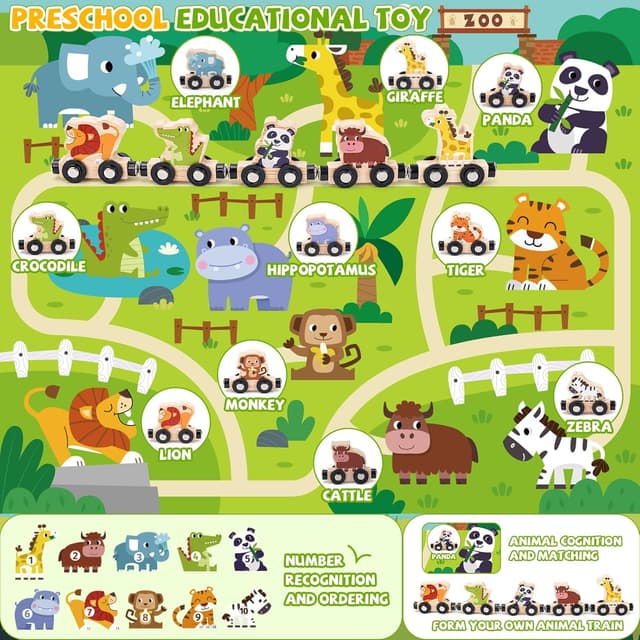 Detalle 1 de Magnetic Wooden Train Set with Farm Animals for Toddlers 🚂