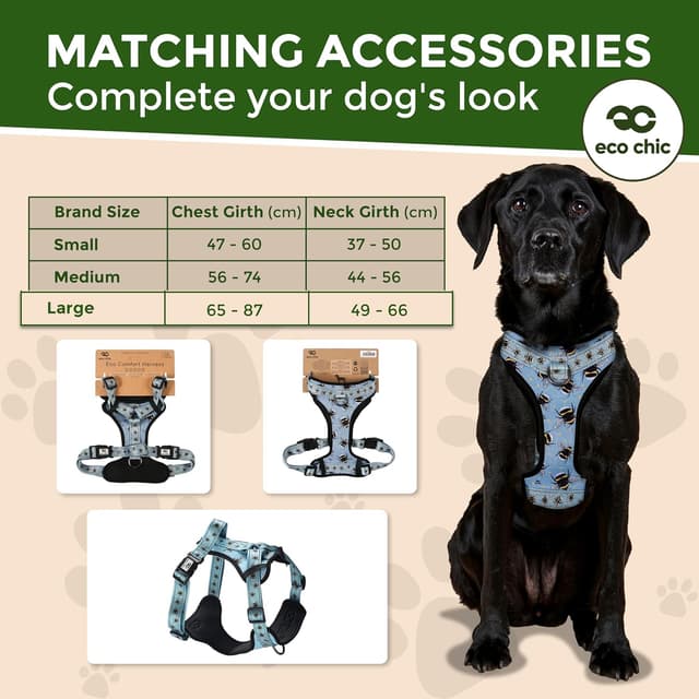 Detalle de Eco Chic Recycled Comfort Pet Harness Adjustable No-Pull Reflective Padded Dog Vest Harness (Bumble Bees Blue, Large)