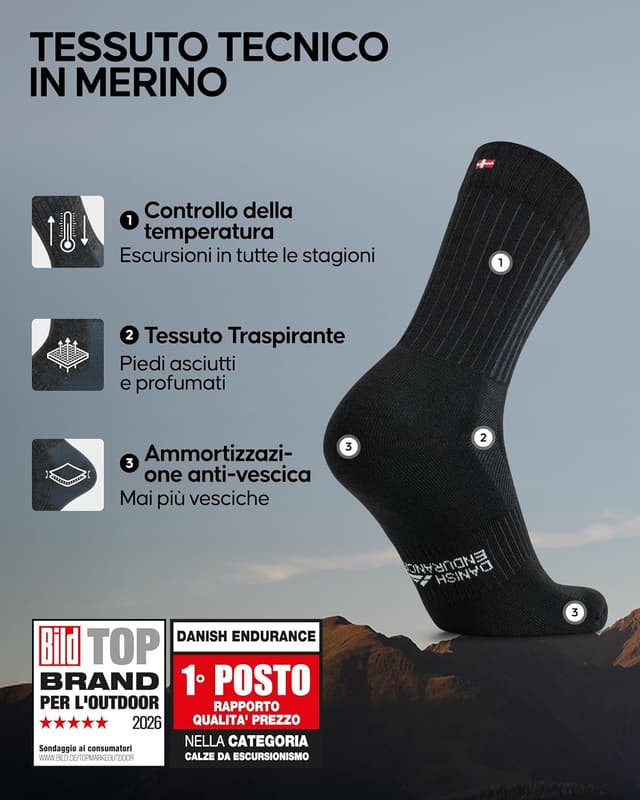 Detalle 2 de DANISH ENDURANCE calzini trekking in lana merino 2 paia