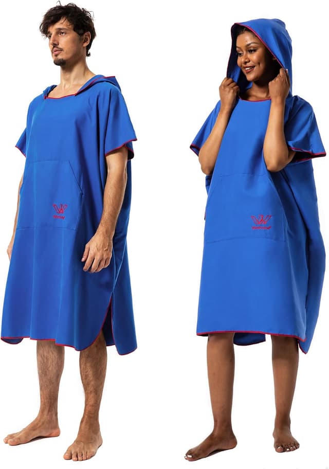 Detalle de Winthome Changing Robe Microfibre Towel Poncho (Blue) – Lightweight Hooded Changing Robe, XL