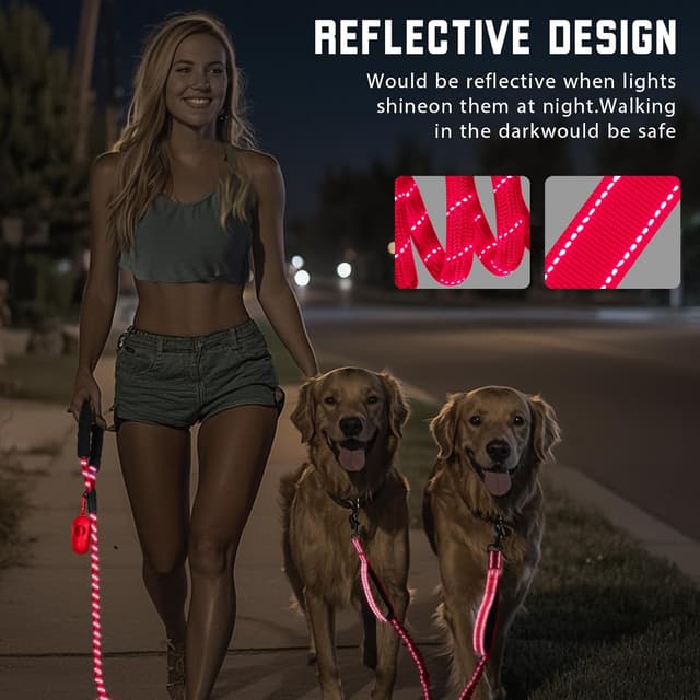 Detalle de Blanlody Double Dog Lead for Walking 2 Dogs (No-Tangle) with 360° Swivel, Reflective Bungee and Padded Handles