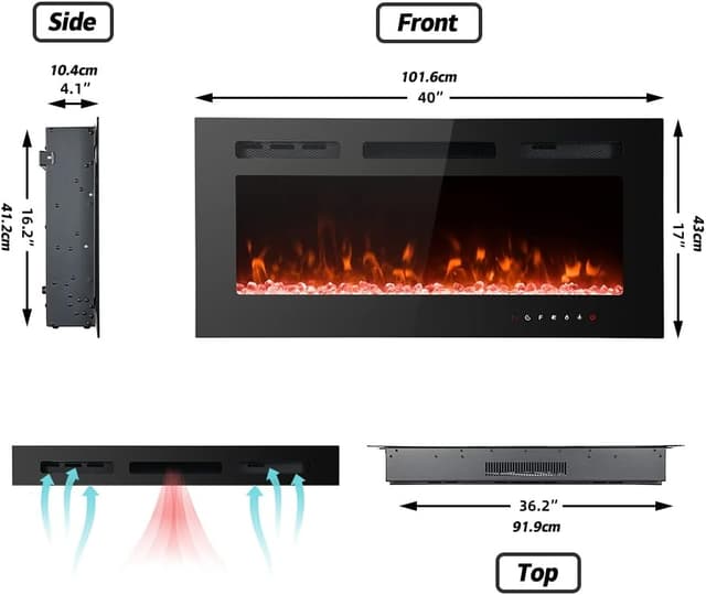 Detalle 2 de M.C.Haus Ultra-Thin Electric Fireplace (102cm) with Low-Noise Heater, 12 Flame & Breath Colours, Touch + Remote