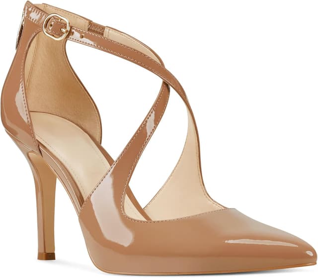 Detalle de Minshluu Women’s Pointed Toe Stiletto Pumps with Crossed Straps and Back Zipper