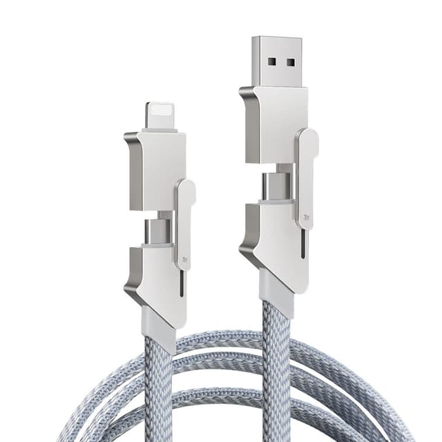 Detalle de Aiivioll 60W USB-C Charger Cable (4-in-1) – USB-A/USB-C to USB-C or Lightning, 1m, flat braided (Dark Gray)