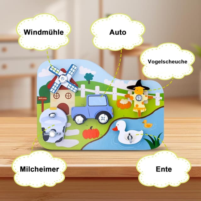 Detalle 2 de Liangding Montessori Bauernhof-Schraubbrett (17-teiliges Set) aus Holz – Lern- und Motorikspielzeug ab 3 Jahren