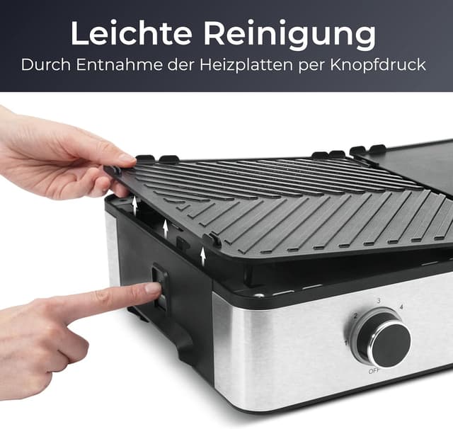 Detalle de KLAMER Elektrogrill mit Duo-Platten, abnehmbaren Platten & separater Temperatureinstellung