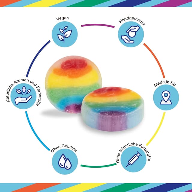 Detalle 2 de FOOD crew Regenbogen Rocks Bonbons (500 g) – vegane Regenbogen-Süßigkeiten für Candybar & Deko