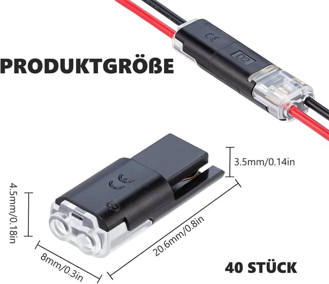 Detalle de 40 Stück 2-polige wasserdichte Auto-Kabelverbinder (2 Pin) für 18–22 AWG, steckbar