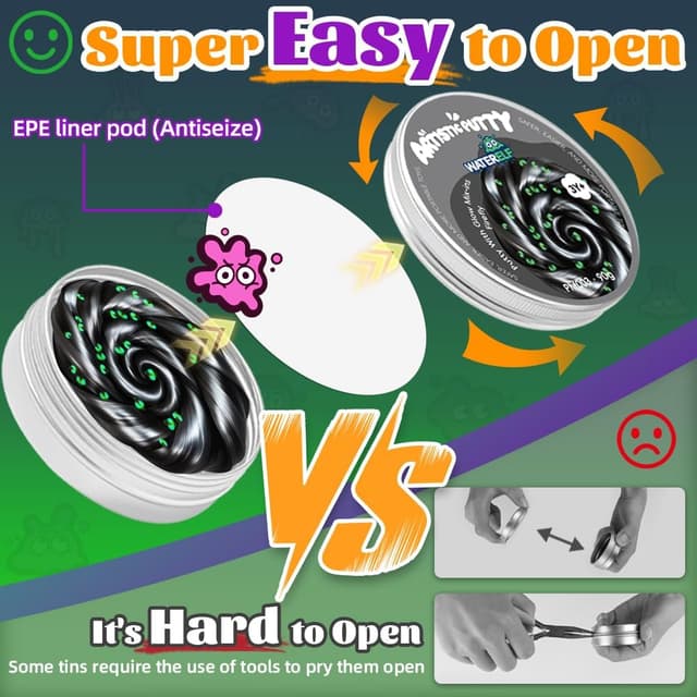 Detalle de WATERELF Play Putty Slime for Kids (PM003) — Non-Sticky Fidget & Sensory Putty in a Compact Tin