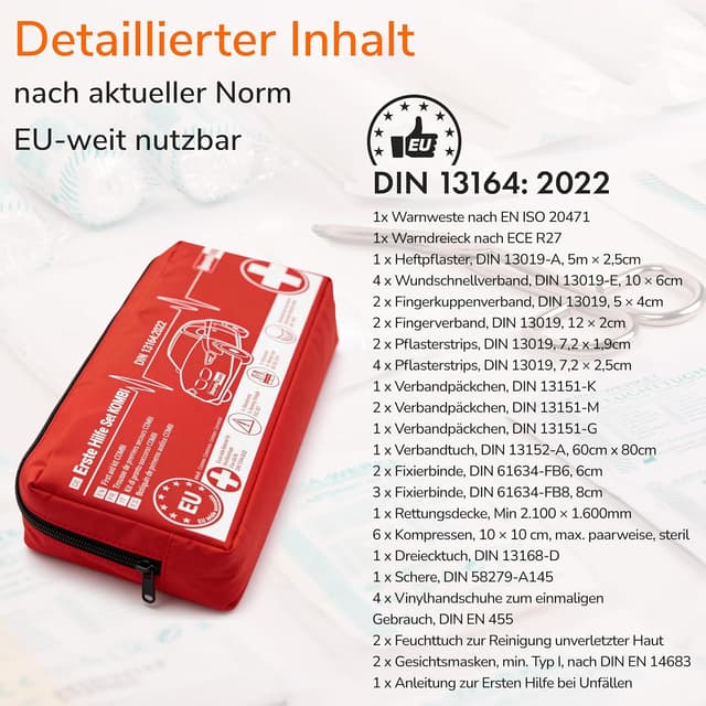 Thumbnail 6 de Upgrade4cars Auto-Verbandskasten 2026 nach DIN 13164:2022 mit Warndreieck & Warnweste