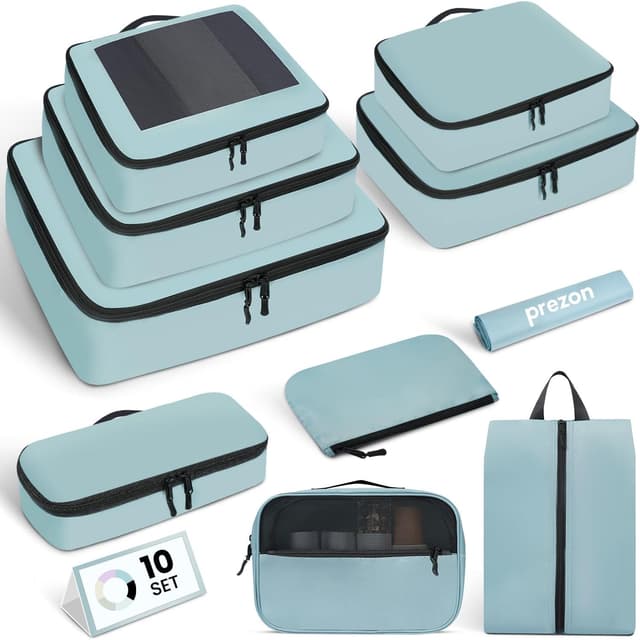 Detalle de Prezon Packing Cubes for Suitcase (10 Set) in Teal – lightweight luggage organisers