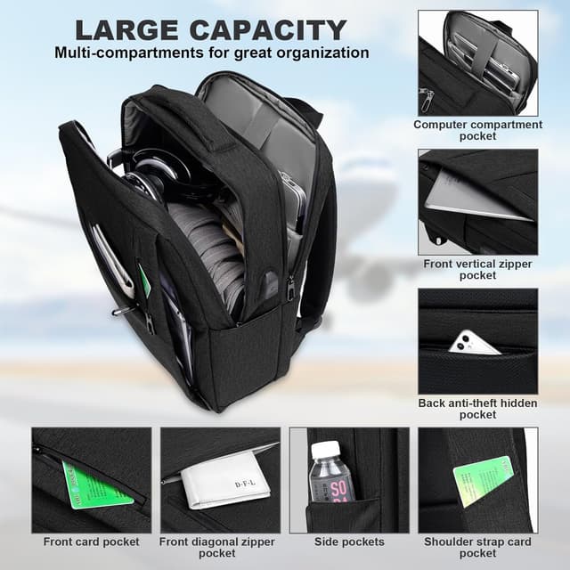 Detalle de TOPCHANCES Zaino da viaggio 45x30x16 cm con vano PC da 15,6 pollici (17L) per cabina aerea