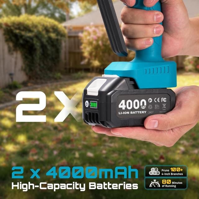 Detalle 2 de SEESII Mini Chainsaw 6-inch, 2×4000mAh batteries ⛏