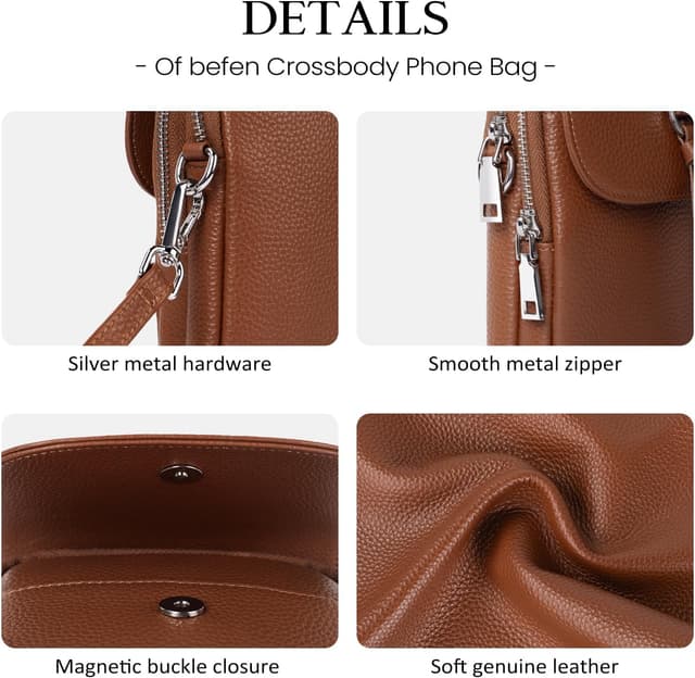 Detalle 1 de befen Genuine Leather Crossbody Bag for Women with RFID phone pocket