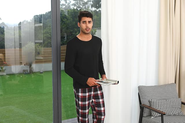 Detalle de Uniexcosm ensemble de pyjama homme en coton hiver à manches longues, col rond et poches latérales