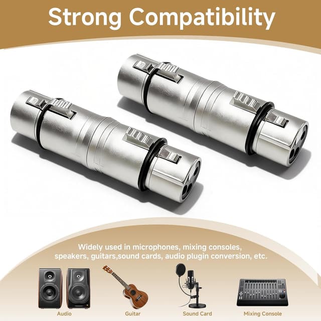 Detalle 2 de UIHRLM 2PCS 3-pin XLR female-to-female adapter/coupler (XLR coupler) for microphоne and audio connections