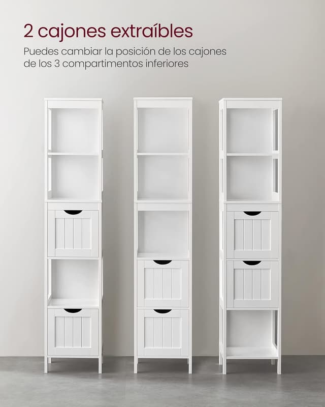 Detalle 2 de VASAGLE Armario Alto de Baño con Cajones y Estantes