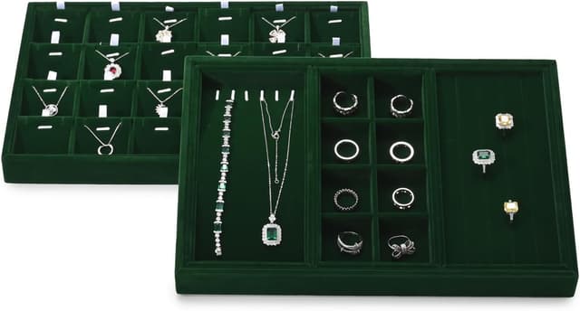 Thumbnail 6 de Papten Bandeja apilable de terciopelo para joyas, verde oscuro