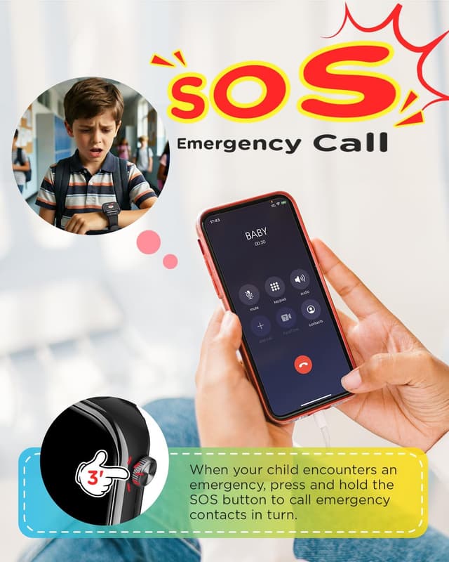 Detalle de 4G Smartwatch Bambini con GPS, chiamate e videochiamate HD – Modello nero