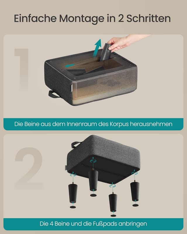 Detalle 2 de SONGMICS Sitzhocker LOM502G01 als Fußhocker mit 5 cm Polsterung, bis 150 kg belastbar