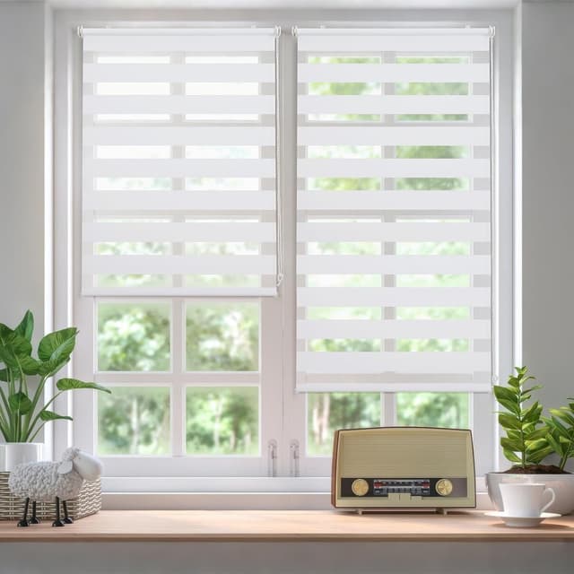 Detalle de Sekey Doppelrollo Klemmfix für Fenster (ohne Bohren) – 50 cm breit, Duo-Rollo Jalousie Sonnenschutz, Weiß