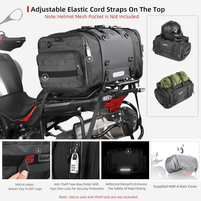 Thumbnail 5 de Rhinowalk Expandable Motorcycle Tail Bag 45L 🏍