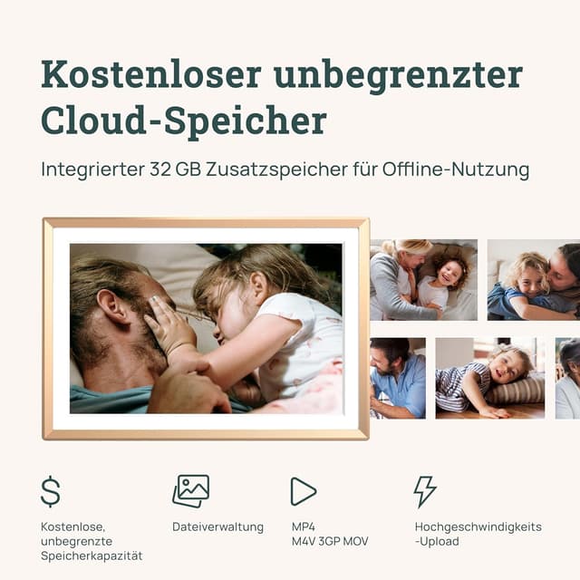 Detalle de ARZOPA D14 14 Zoll Metall Digitaler Bilderrahmen mit Touchscreen & kostenlosem Cloud Storage