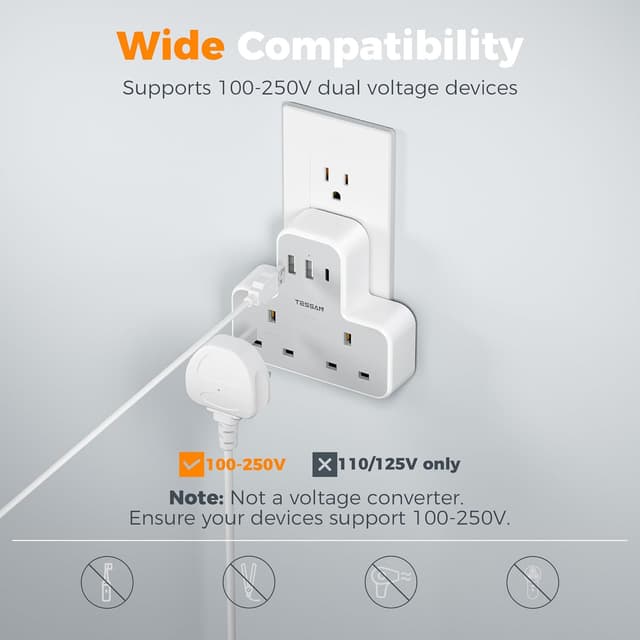 Thumbnail 5 de TESSAN UK to US Plug Adaptor 5‑in‑1 🔌