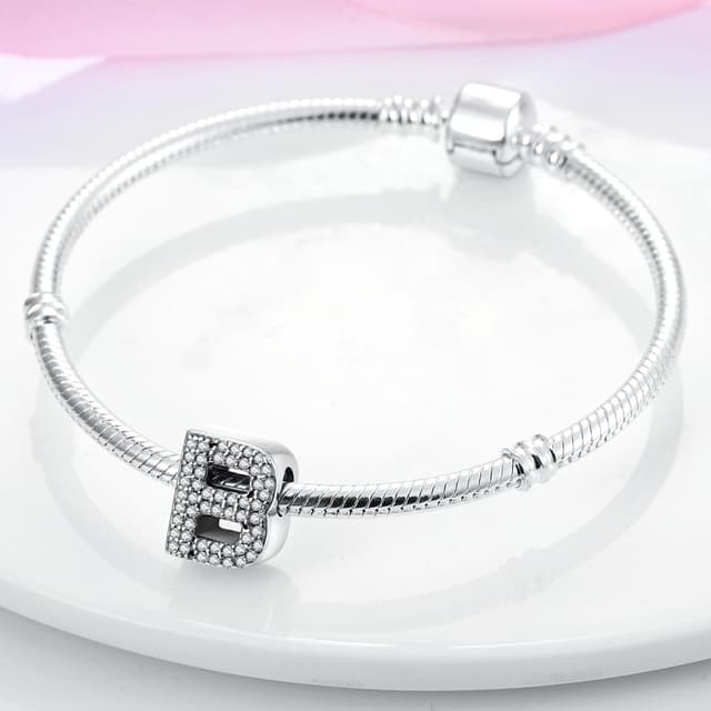 Detalle 2 de QIKAOLA S925 Sterling Silber A–Z Anfangsbuchstaben Charms für Pandora-Armbänder & -Halsketten