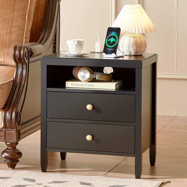 Detalle 1 de Huuger Black Nightstand Set of 2 Charging