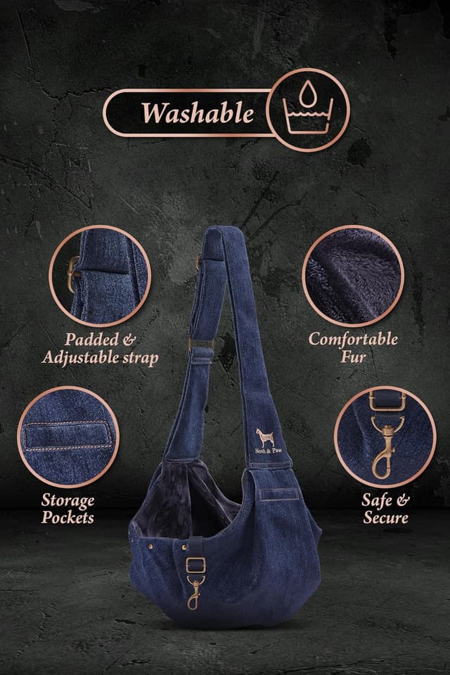 Detalle de Noah & Paw dog sling carrier (denim) for small dogs 5–18lb and cats